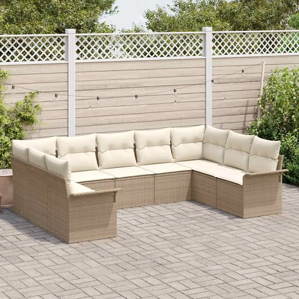 Set Divano da Giardino con archiviazione 9 pcs Beige polyrattan