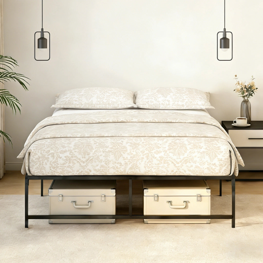 Letto Matrimoniale Contenitore con Rete a Doghe ¨C Minimal ¨C Nero Acciaio 140x190