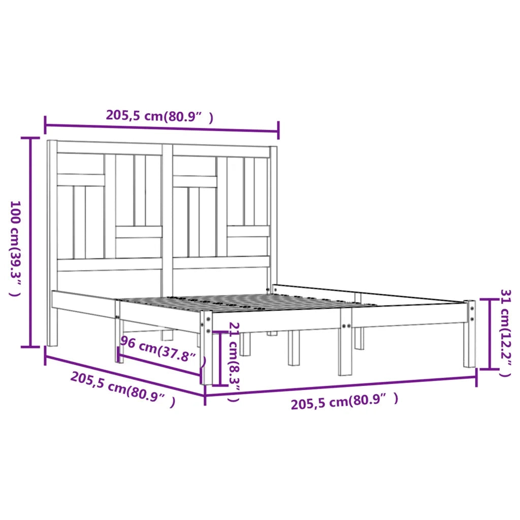 Letto matrimoniale | Letto per adulti | Giroletto Grigio in Legno Massello di Pino 200x200 cm