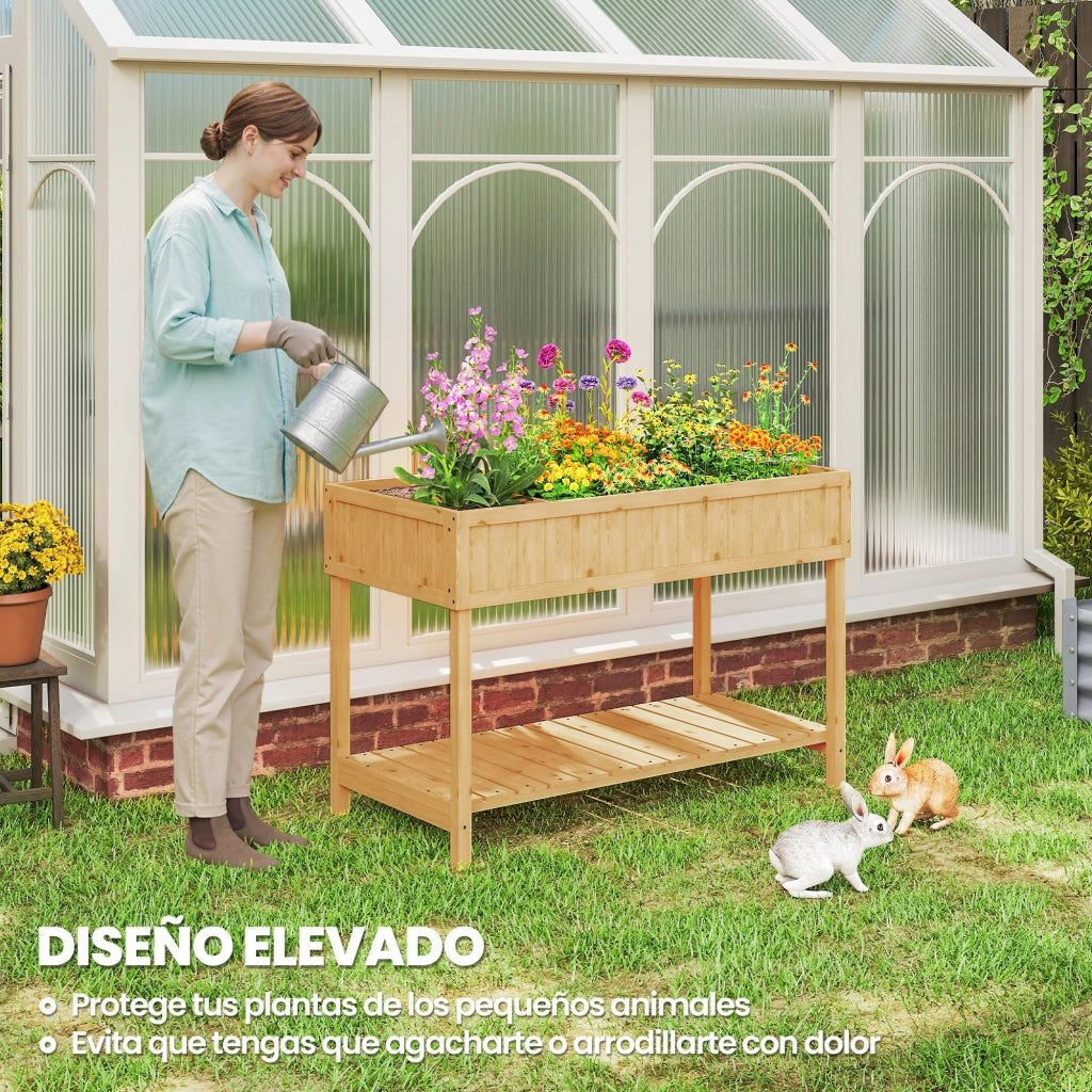 Orto Urbano da Giardino ¨C Xylo ¨C Legno Naturale con Ripiano 110x46x76 cm