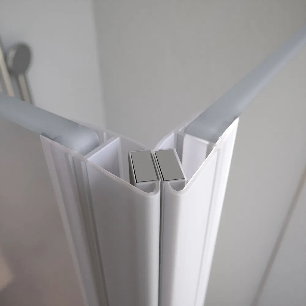 Box doccia 80x90cm con apertura a battente e parete fissa, profili cromati e vetro da 6mm opaco h195 | Elba