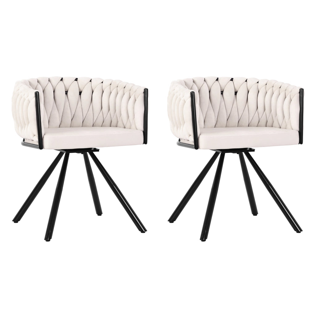 Set 2 sedie da pranzo girevoli in velluto beige con struttura in metallo