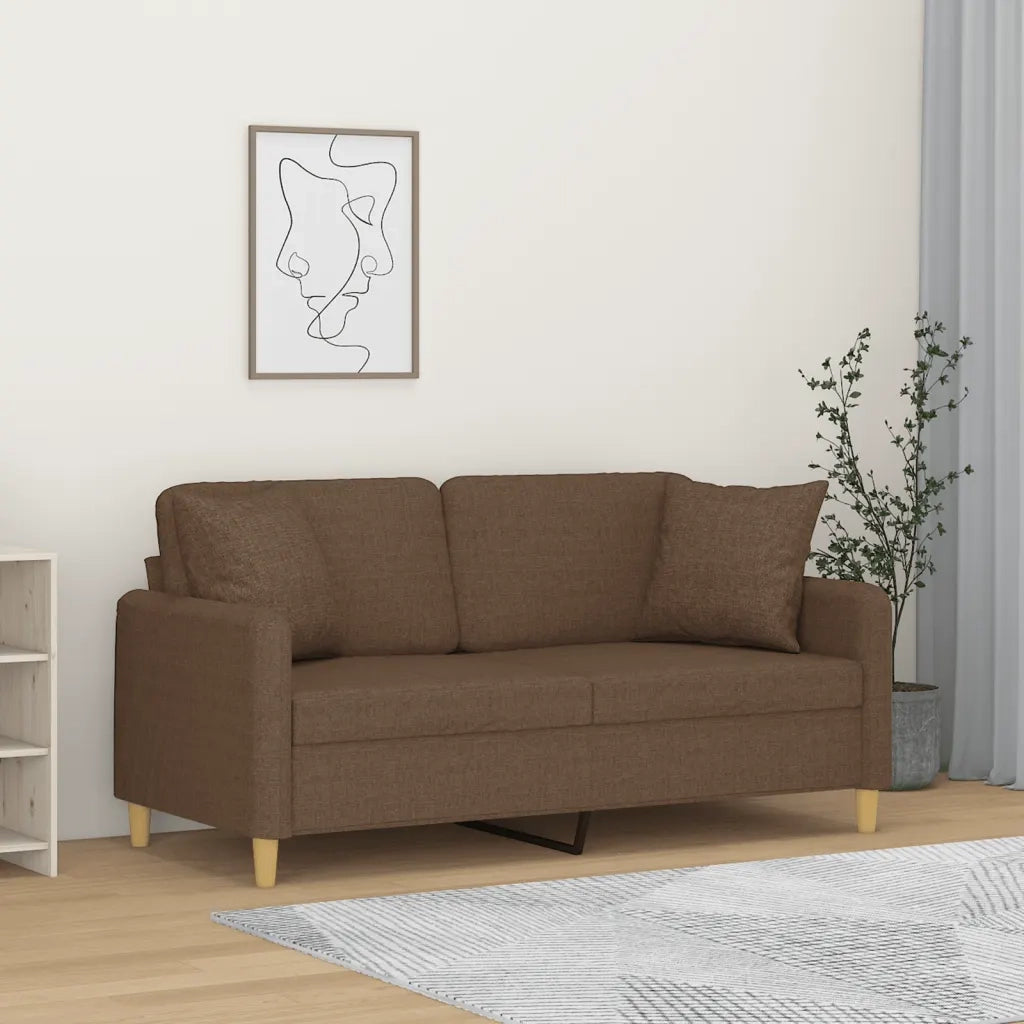 Divano a 2 Posti con Cuscini-Sofa 2 Posti con Cuscini Marrone 140 cm in Tessuto 725681