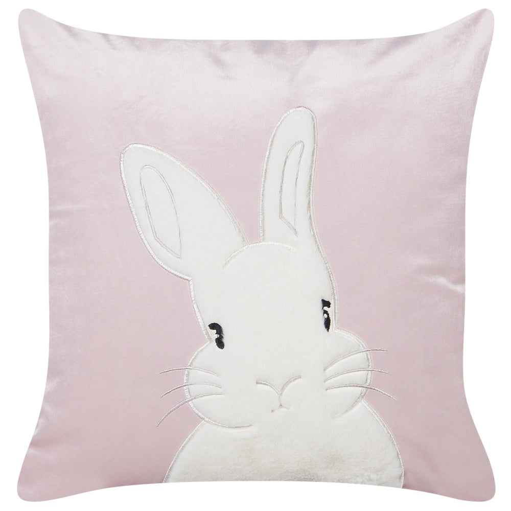 Set di 2 cuscini in velluto ricamati con motivo con coniglietto rosa 45 x 45 cm morbida imbottitura