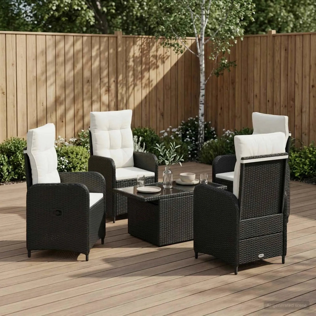 Set da pranzo per esterni 5 pz Nero e Bianco Crema polyrattan 3422403