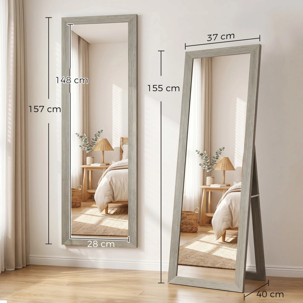 Specchio da Terra Rettangolare ¨C Xylo ¨C Cornice Legno Grigio 37x155cm