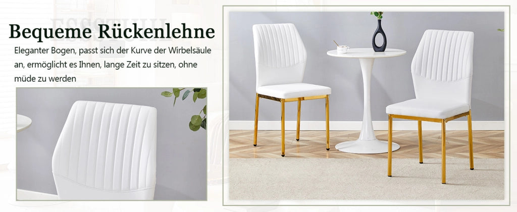 [Set di 4] Sedie da pranzo in stile lussuoso e leggero: schienale in PU bianco con goffratura verticale + gambe in metallo dorato, adatte a sale da pr