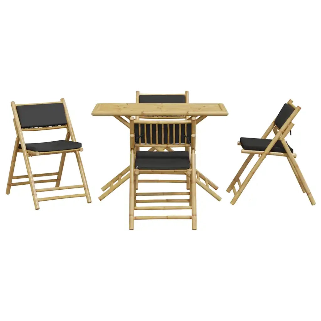 Set da Bistrot Pieghevole 5pz con Cuscini Grigio Scuro Bambù