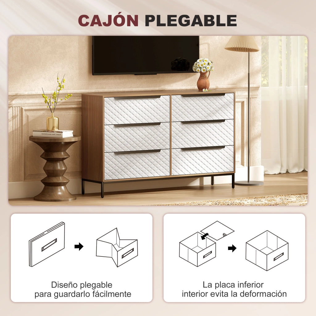 Cassettiera con 6 Cassetti Tessuto Diamante ¨C zephmum ¨C Naturale e Bianco