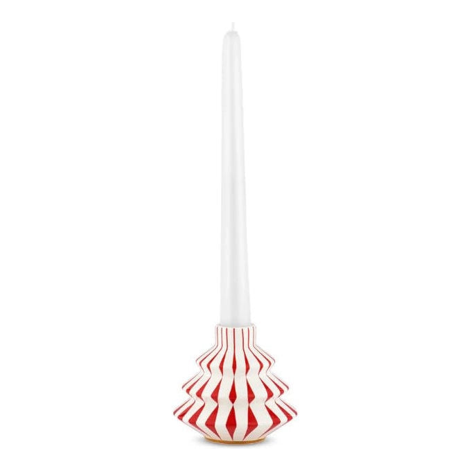 Alessi candeliere Delight, porcellana decorata a mano, design Nika Zupanc, bianco con decori rossi, 9 cm