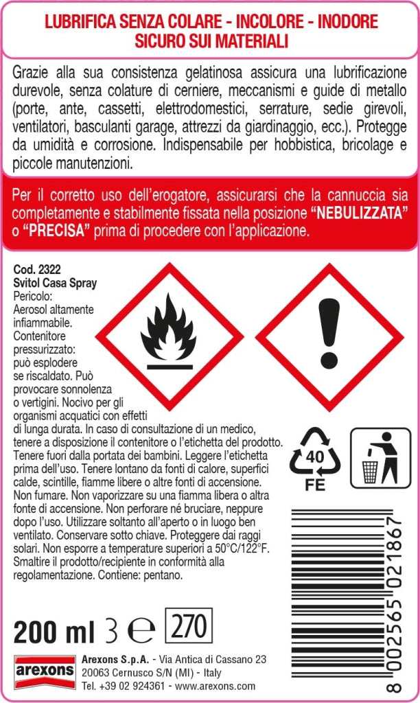 Spray Lubrificante Svitol Easy Casa ML.200 Arexons