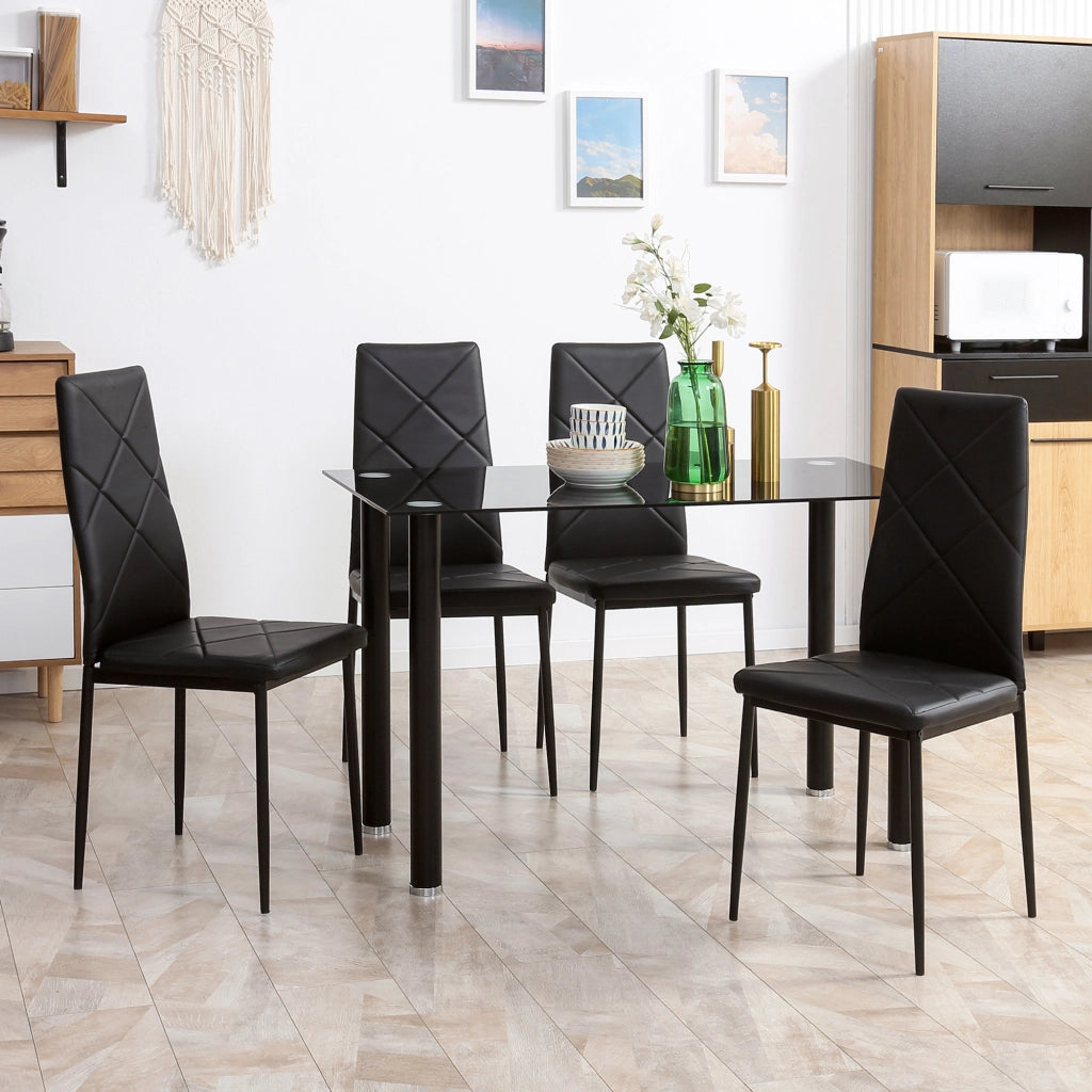 Tavolo da Pranzo con 4 Sedie Imbottite ¨C zephmum ¨C Piano Vetro Nero