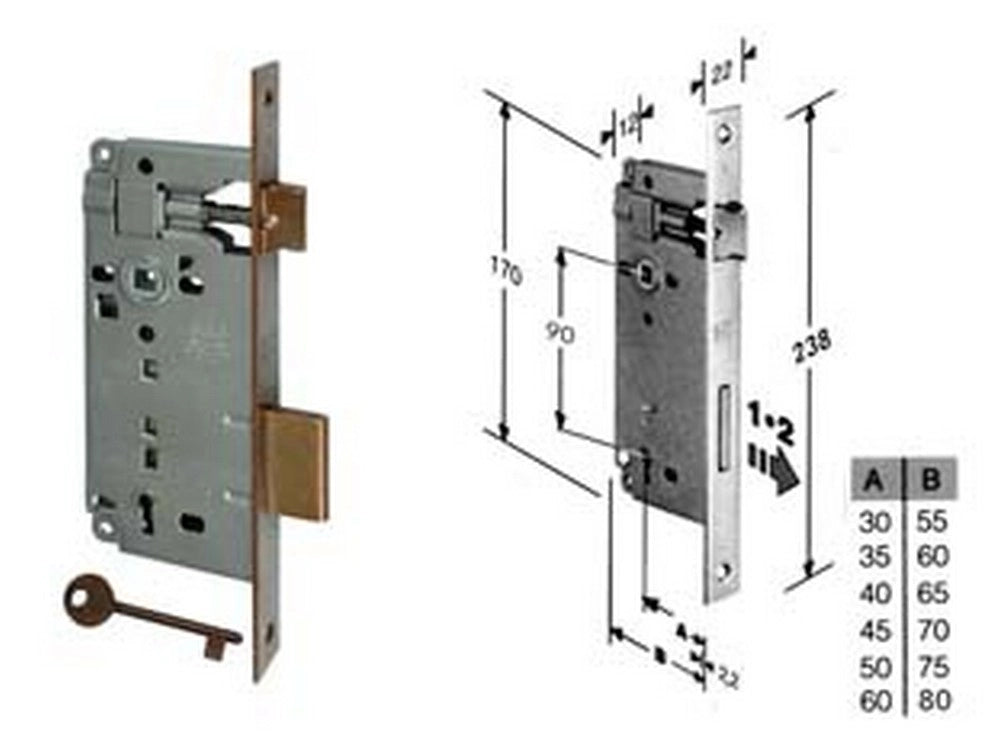 1pz serratura bussola infilare bordo quadro bronzato mm45 bordo acciaio cod:ferx.fer203814