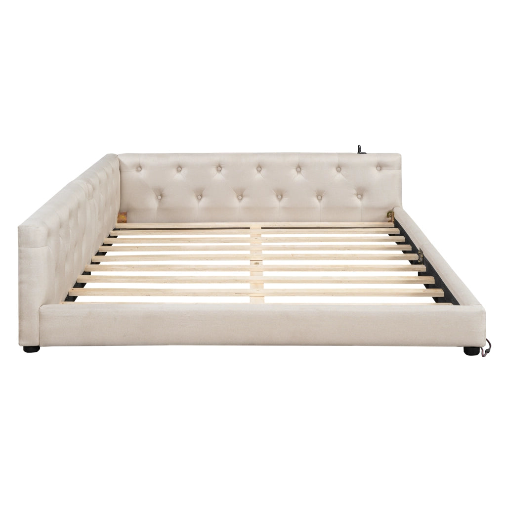 LETTO Daybed 140x200 cm in lino beige con USB Type-C e LED