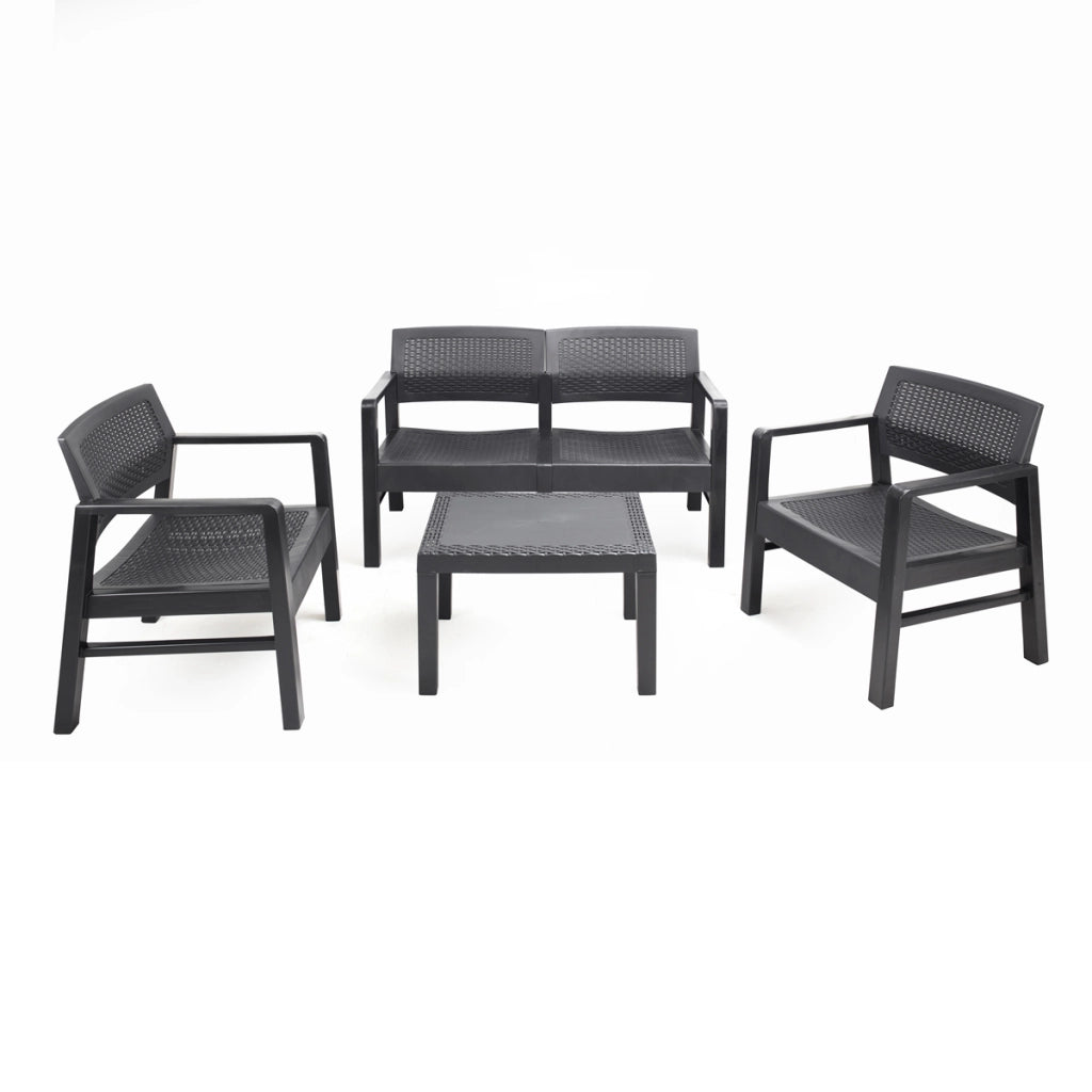 SET MOREEA DA GIARDINO EFFETTO RATTAN IN COLORE ANTRACITE