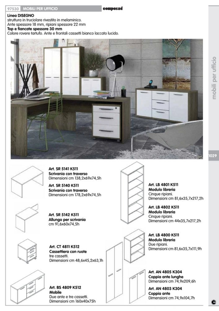 1pz disegno libreria 3 vani 36x82xh112 cm rovere cod:ferx.86363