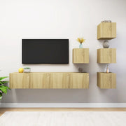 Set di Mobili Porta TV 6 pz Rovere Sonoma in Legno Multistrato 3079036
