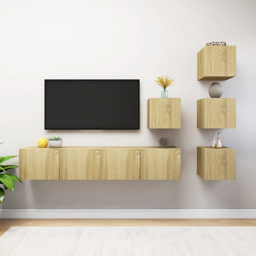 Set di Mobili Porta TV 6 pz Rovere Sonoma in Legno Multistrato 3079036
