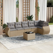 Set Divani da Giardino 7 pz con Cuscini Beige in Polyrattan