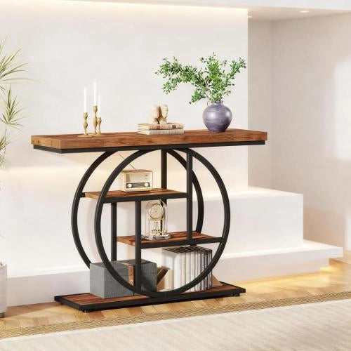 Consolle con 4 livelli e piano da 4 cm con telaio in metallo; piedini regolabili per ingresso; soggiorno; 105×30×80 cm