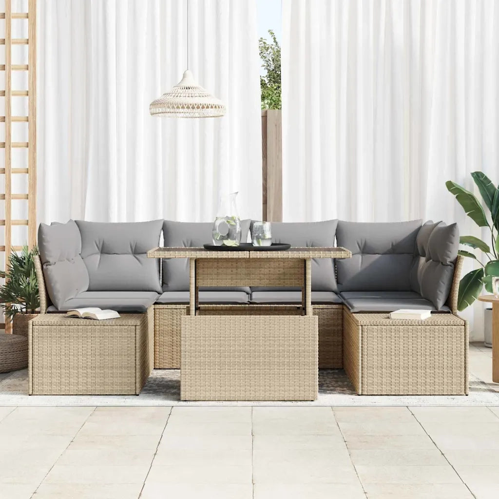 Set di divani 7 pcs Beige e Grigio Chiaro polyrattan 3349116