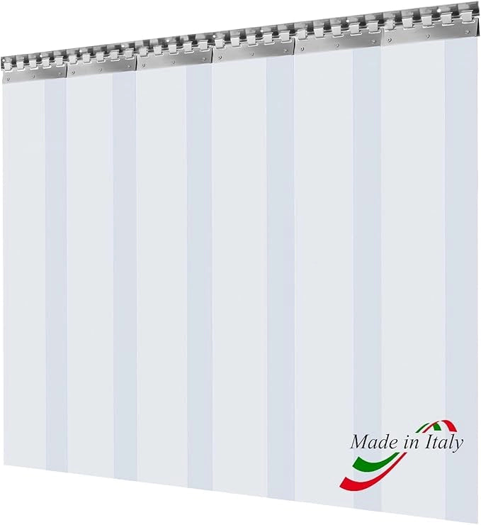 Porta Industriale a Strisce Flessibili in PVC Trasparente 1m x 2m | Ottimo Isolamento Termico | Profilo e Piastre in Acciaio Inox