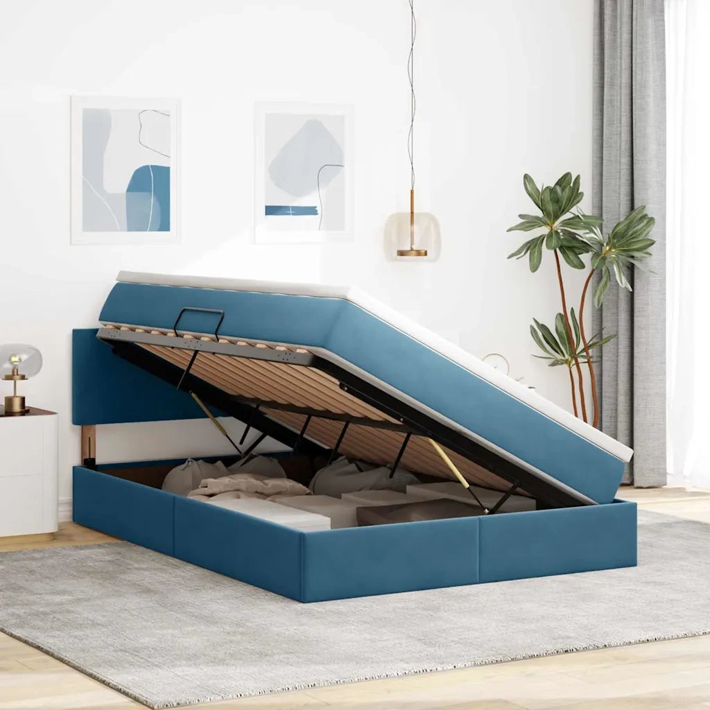 Letto con contenitore e LED Blu Scuro 140 x 200 cm Velluto 3371341