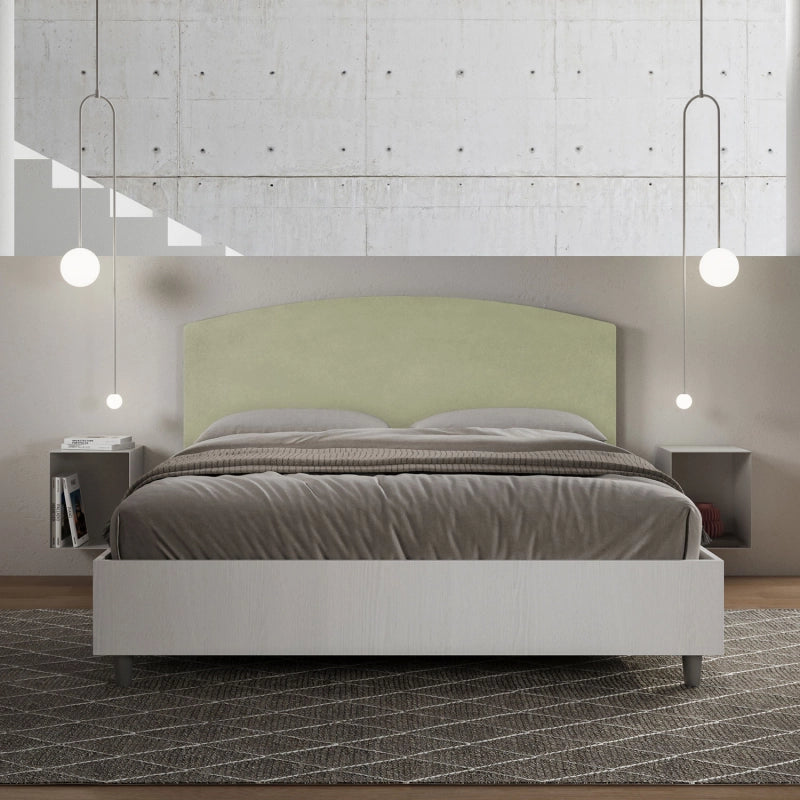 Letto Matrimoniale 160x200 cm struttura bianco frassino testata Antilia - Contenitore,Microfibra,Tè verde