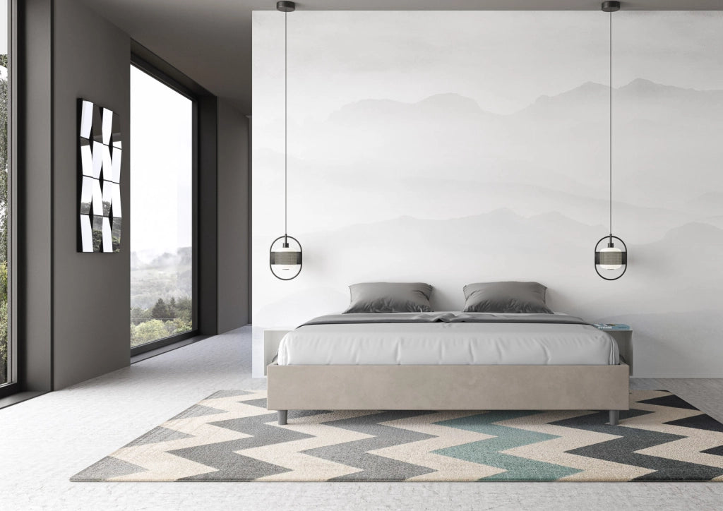 BS COM Letto con rete imbottito 180x210 microfibra sabbia