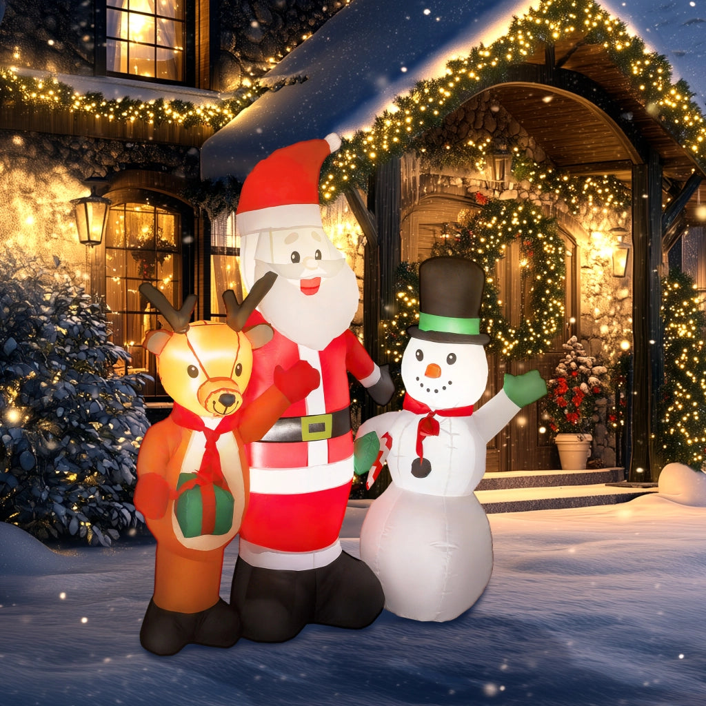 Babbo Natale Inflabile 150 cm con Renna e Pupazzo di Neve Luci LED ¨C Zephmum ¨C Per Esterno Giardino