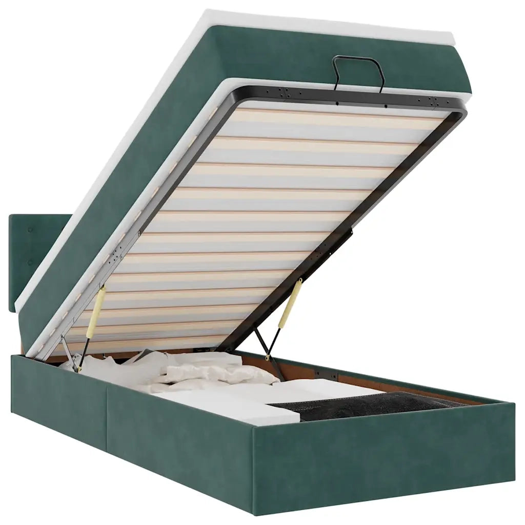 Pouf Letto con Materasso e LED Verde Scuro 90x200cm in Velluto 3312743