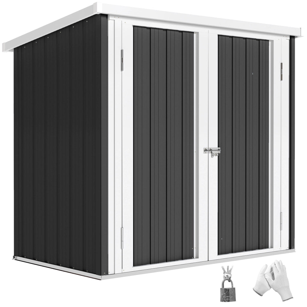 Casetta da Giardino in Lamiera di Acciaio con Doppia Porta, 147x86x134 cm, Nero e Bianco