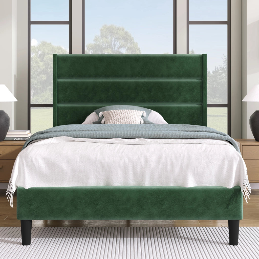 LETTO imbottito 90x200 cm in velluto verde con testiera