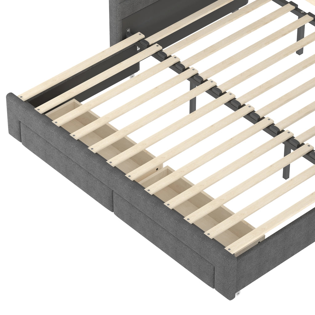 LETTO estraibile 90x190 cm in velluto grigio con LED, 2 cassetti e USB/Type-C