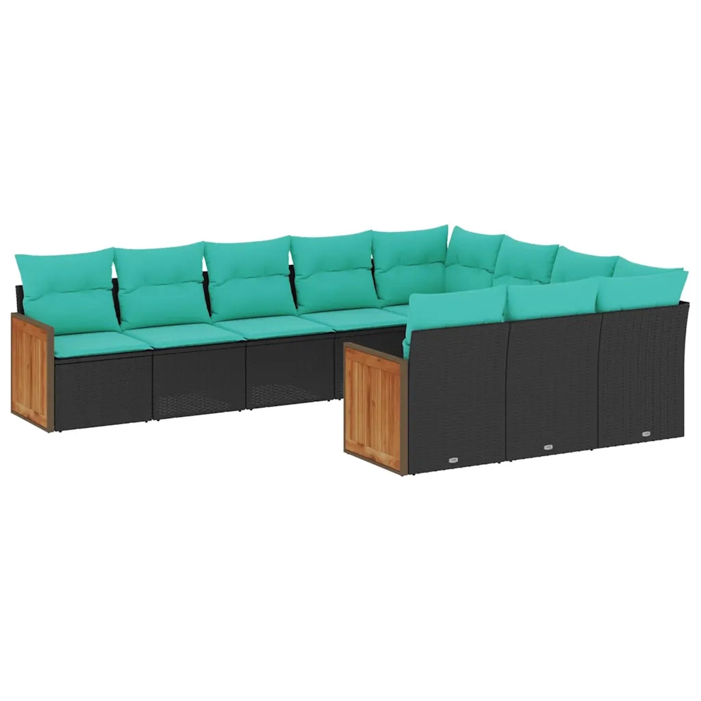 Set Divani da Giardino 10 pz con Cuscini Nero in Polyrattan 3228017