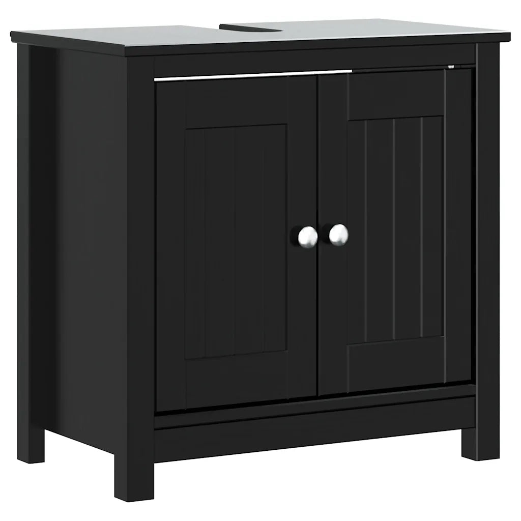 Set Mobili da Bagno | Armadio da bagno 2 pz BERG Nero in Legno Massello di Pino