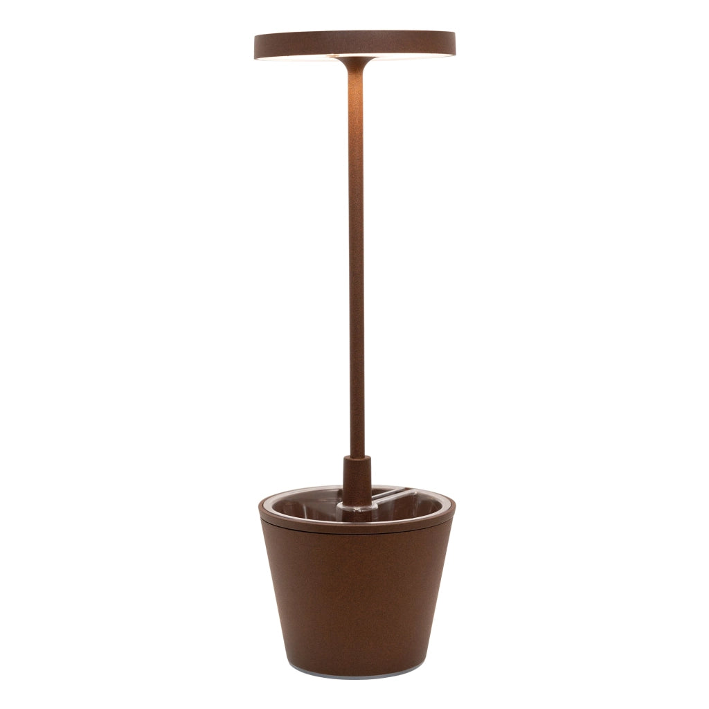 Lampada a led da tavolo Poldina Reverso Corten ricaricabile e dimmerabile con batteria fino a 12 ore. Da esterno IP65