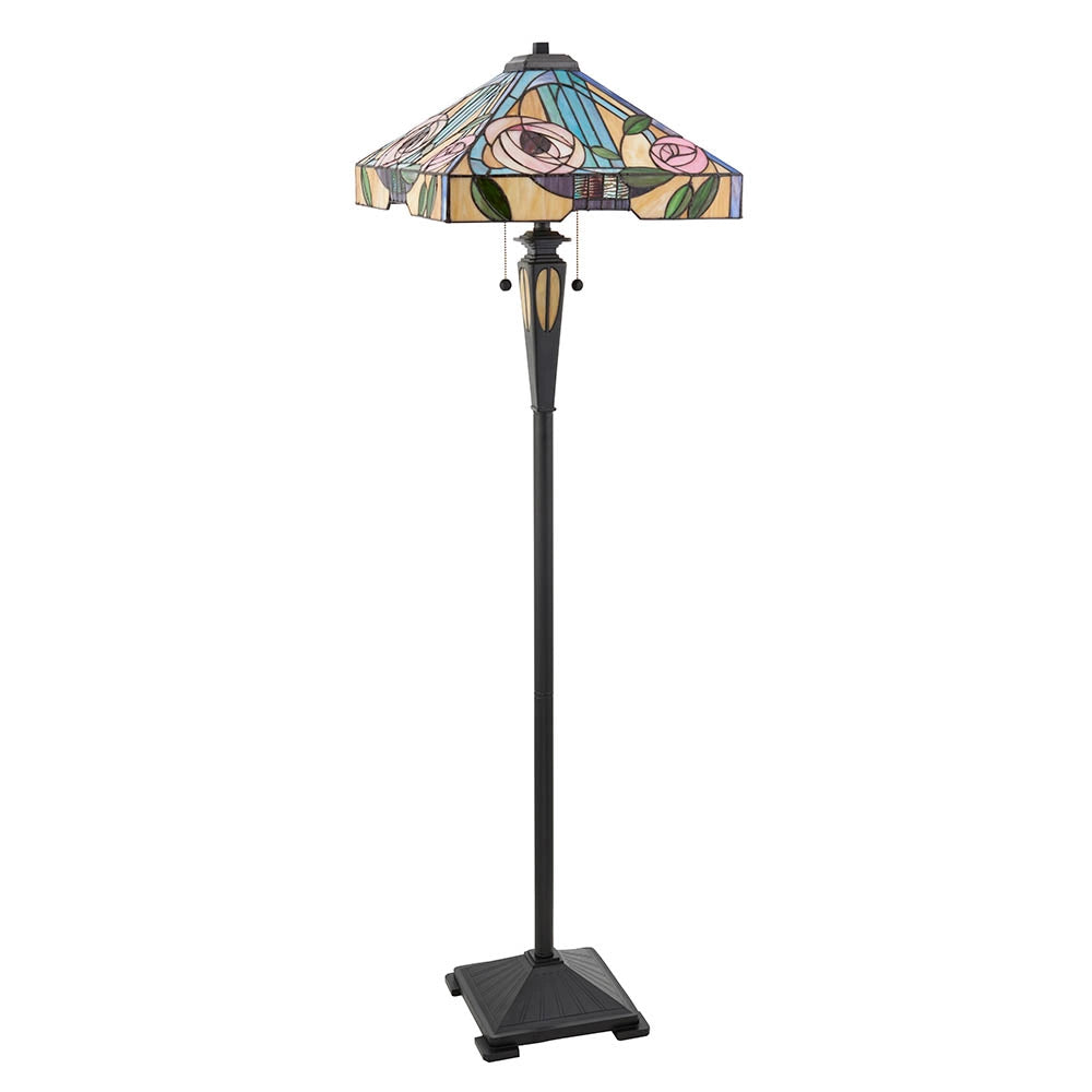 Lampada da terra Tiffany WILLOW paralume quadrato rose 2xE27