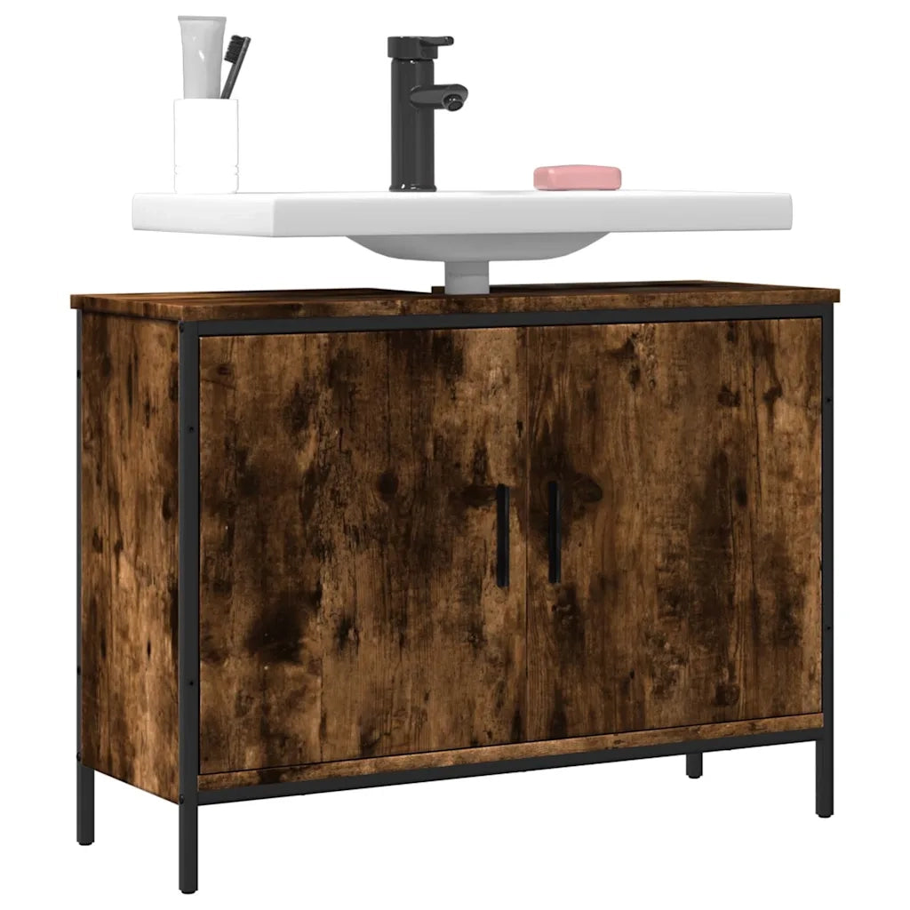 Mobile Lavabo Bagno-Armadietto da bagno Rovere Fumo 80x30x60 cm Legno Multistrato 989458