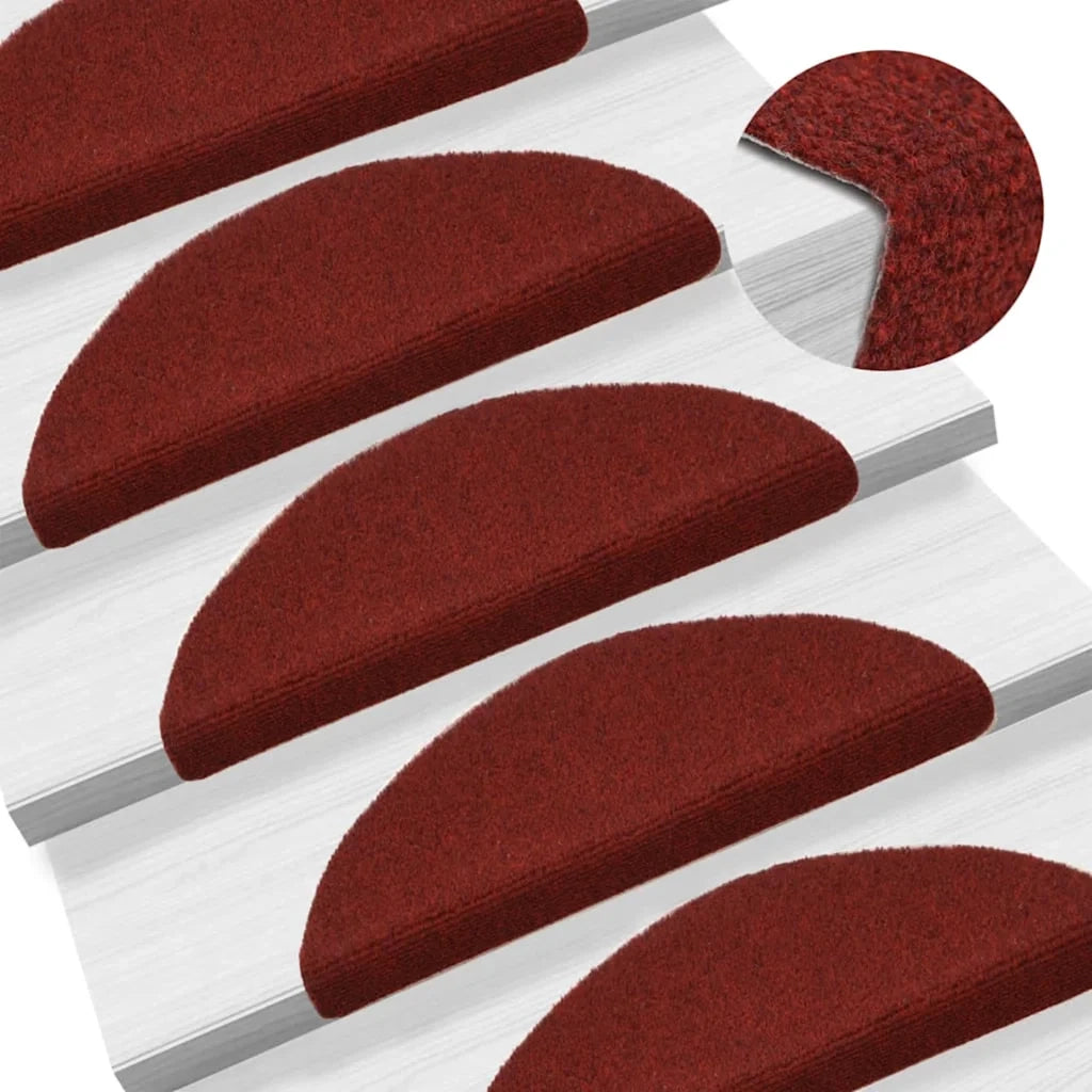 Tappetini per scale autoadesivi 15 pz 56x17x3 cm Bordeaux Rosso Semicircolari 132694