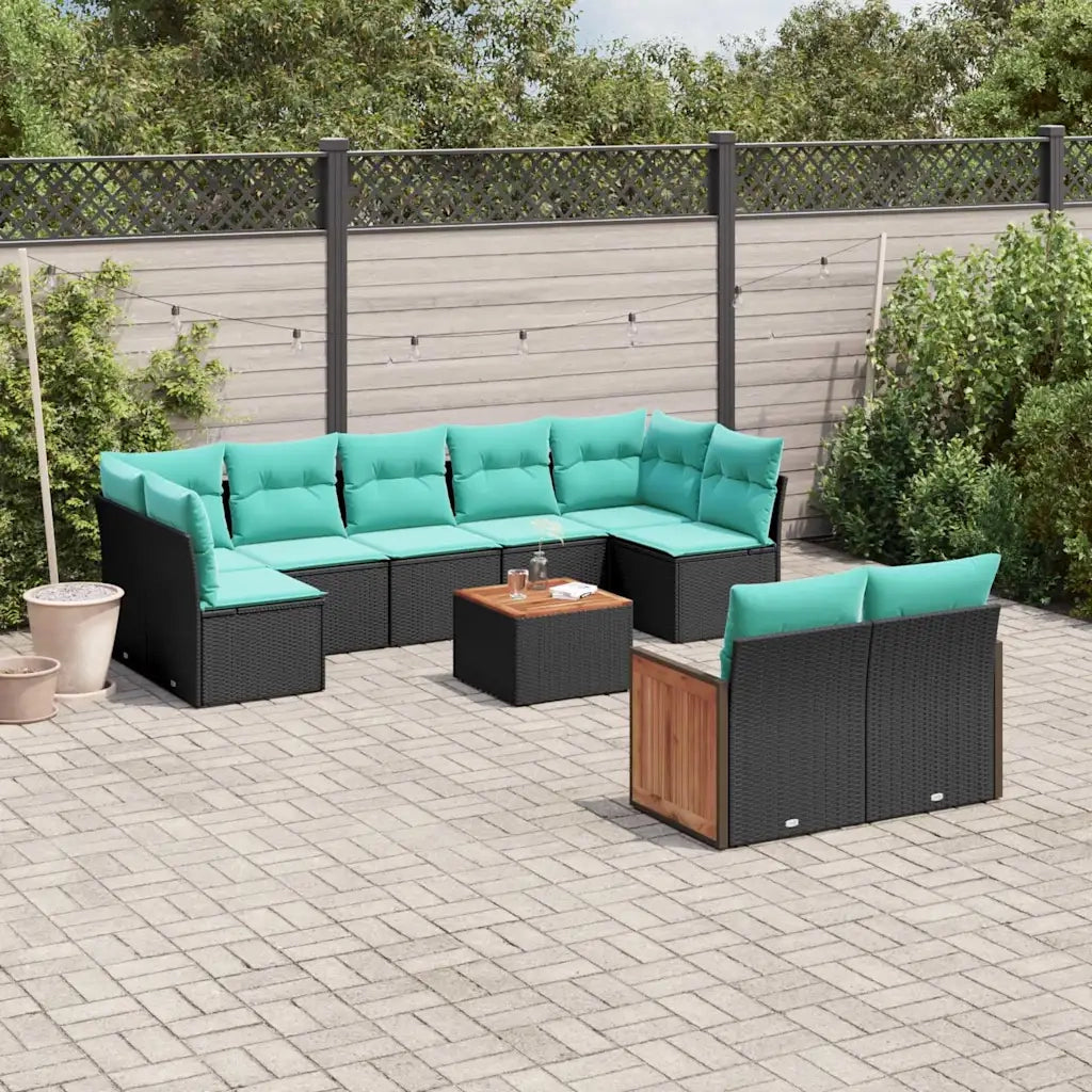 Set Divani da Giardino 10 pz con Cuscini Nero in Polyrattan 3227975