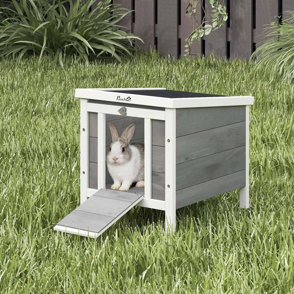 Gabbia per conigli con rampe e tetto apribile ¨C zephmum ¨C 51x42x43 cm grigio bianco legno