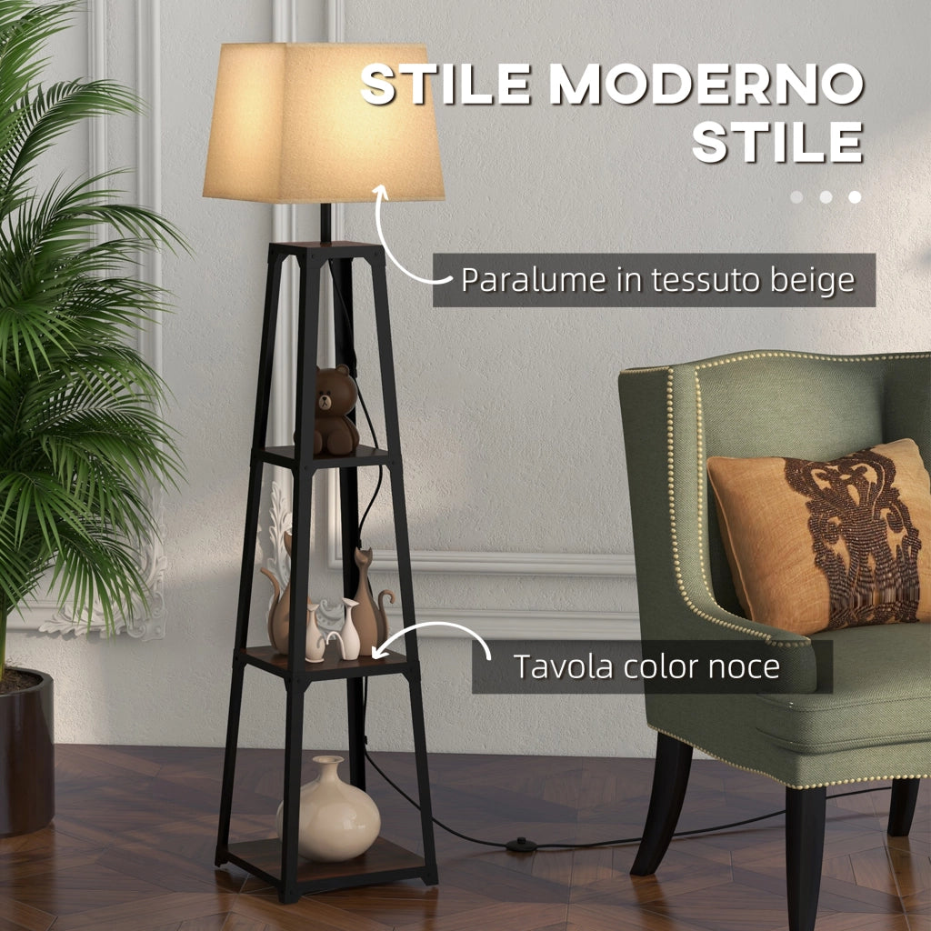 Lampada da Terra a 3 Ripiani con Paralume ¨C Minimal ¨C Nero e Beige ?42x166 cm
