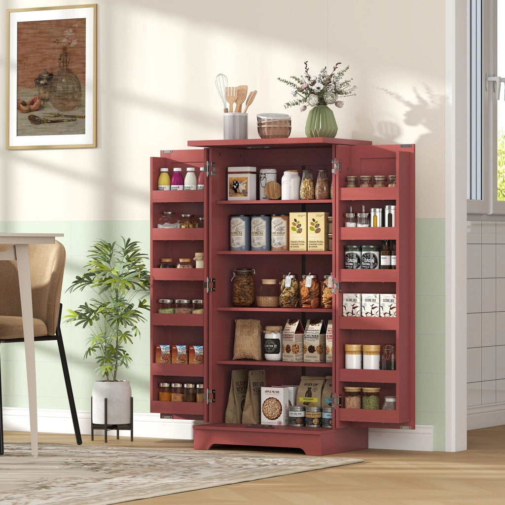 Credenza Cucina 5 Ripiani ¨C Xylo ¨C Porte Regolabili 60x40x120cm Effetto Legno Rosso
