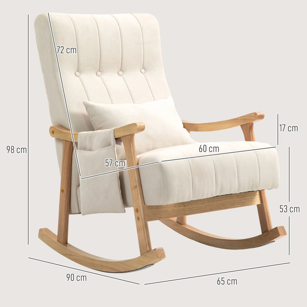 Poltrona a Dondolo con Cuscino ¨C Minimal ¨C Legno, Beige
