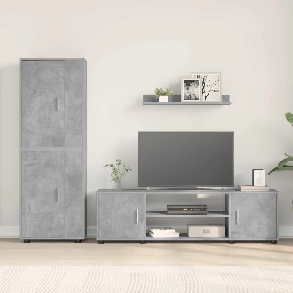 Set mobile TV 4 pz | Armadietto TV | Mobile Porta TV Grigio cemento Legno multistrato