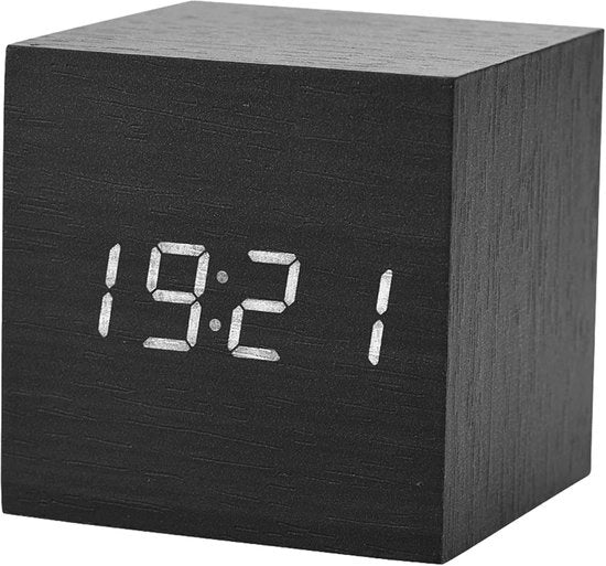 Alarme Digitale con Visualizzazione della Temperatura - Alarme Digitale con Comando a Voz - 3 Allarmi - Design in Legno - Funziona con Batterie o Alimentazione Elettrica - Orologio Digitale
