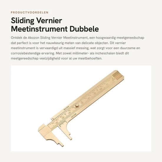 Misuratore di precisione a scorrimento 100 mm - Scala doppia mm/inch - Materiale in ottone - Strumento di misura preciso - Adatto per gioielli e oggetti delicati - Resistente ai shock e duraturo - Righello di misura