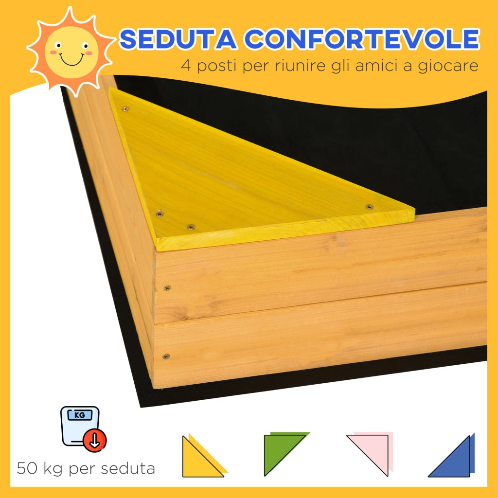 Sabbiera Legno Abete 4 Bambini Giardino ¨C Xylo ¨C 109x109x19.8 cm