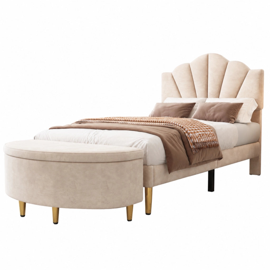 letto imbottito velluto beige 90 x 200 cm